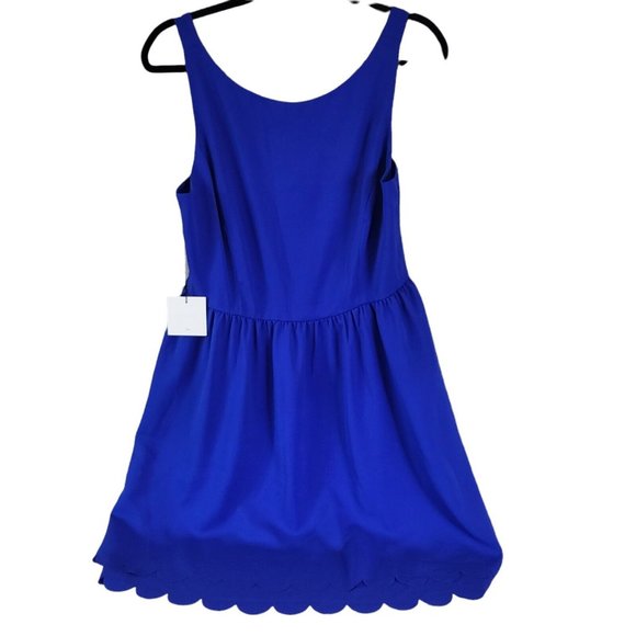 Susana Monaco Blue Ruched Scalloped A-Line Party Cocktail Summer Dress NWT 12 - Picture 2 of 9